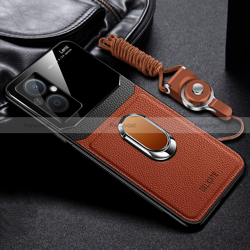 Soft Silicone Gel Leather Snap On Case Cover with Magnetic FL1 for Oppo Reno7 Lite 5G Brown
