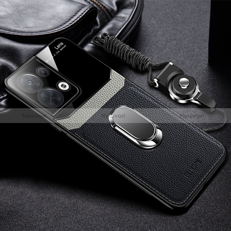 Soft Silicone Gel Leather Snap On Case Cover with Magnetic FL1 for Oppo Reno8 5G Black