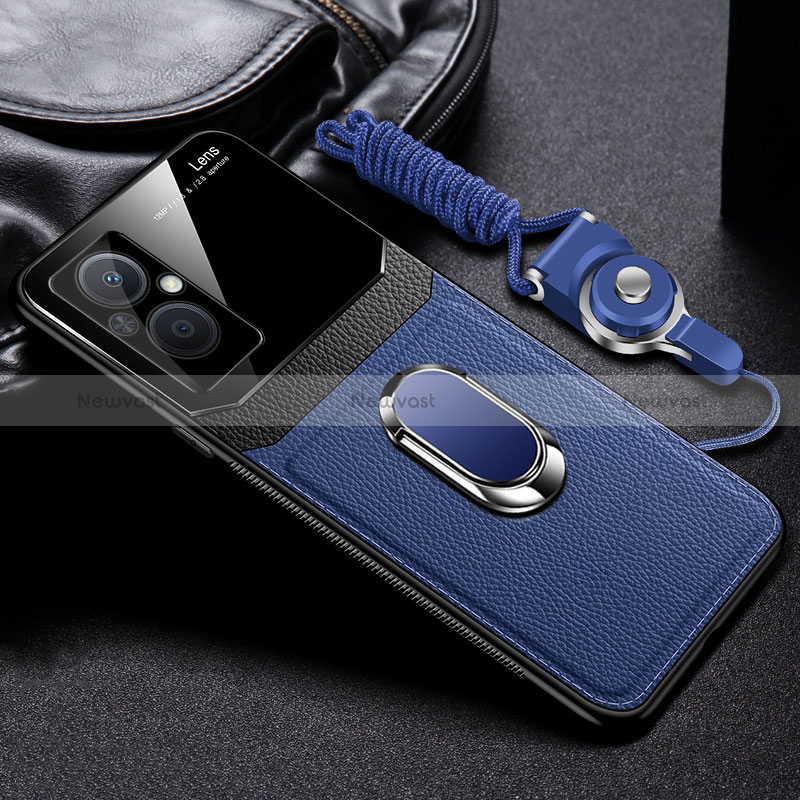 Soft Silicone Gel Leather Snap On Case Cover with Magnetic FL1 for Oppo Reno8 Lite 5G Blue