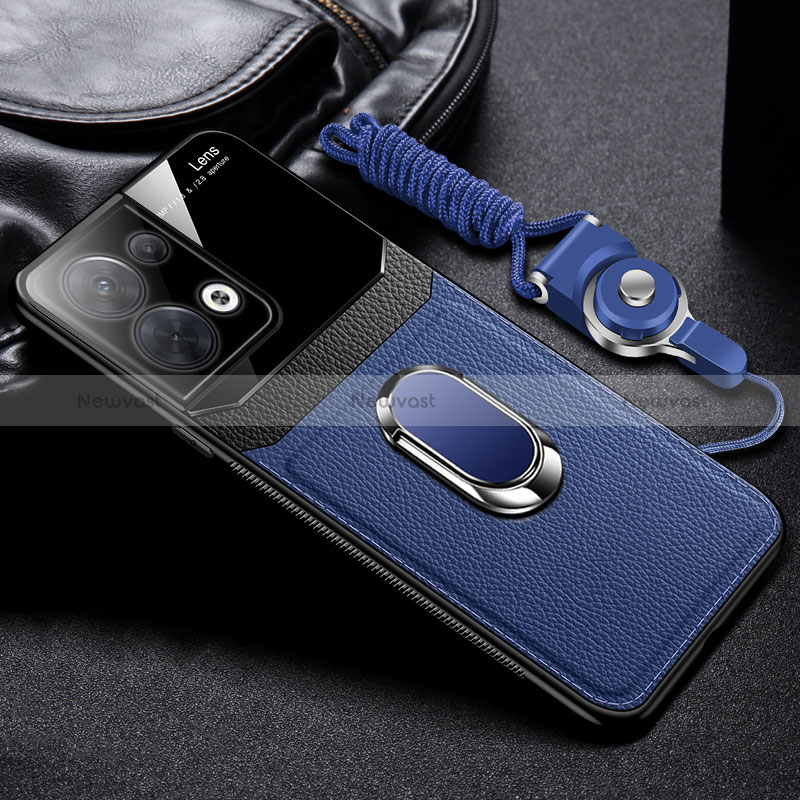 Soft Silicone Gel Leather Snap On Case Cover with Magnetic FL1 for Oppo Reno9 5G Blue