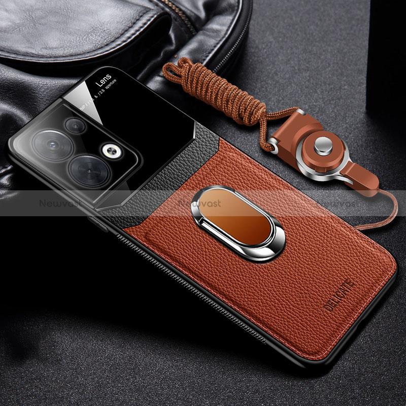 Soft Silicone Gel Leather Snap On Case Cover with Magnetic FL1 for Oppo Reno9 5G Brown