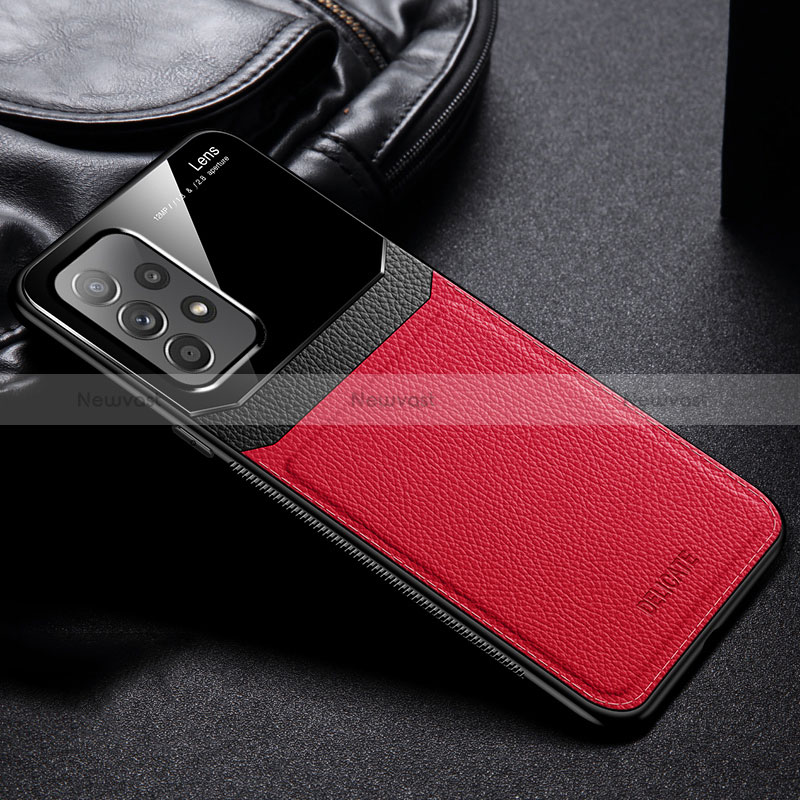 Soft Silicone Gel Leather Snap On Case Cover with Magnetic FL1 for Samsung Galaxy A23 4G Red