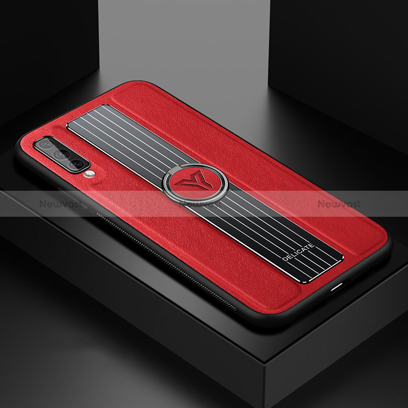 Soft Silicone Gel Leather Snap On Case Cover with Magnetic FL1 for Samsung Galaxy A70 Red