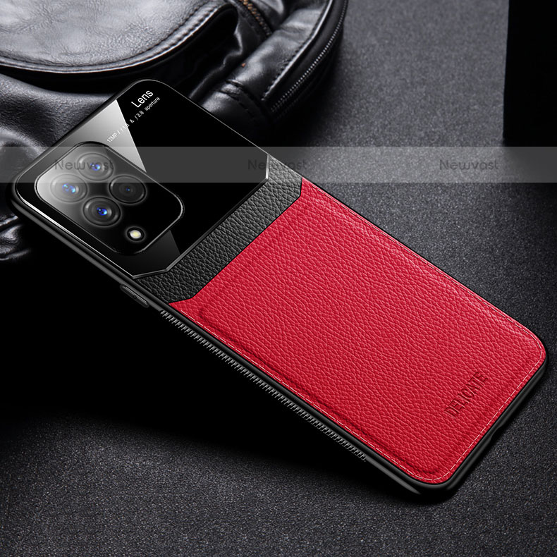 Soft Silicone Gel Leather Snap On Case Cover with Magnetic FL1 for Samsung Galaxy M33 5G Red