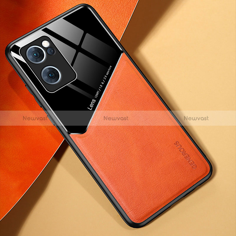 Soft Silicone Gel Leather Snap On Case Cover with Magnetic for Oppo Reno7 5G Orange