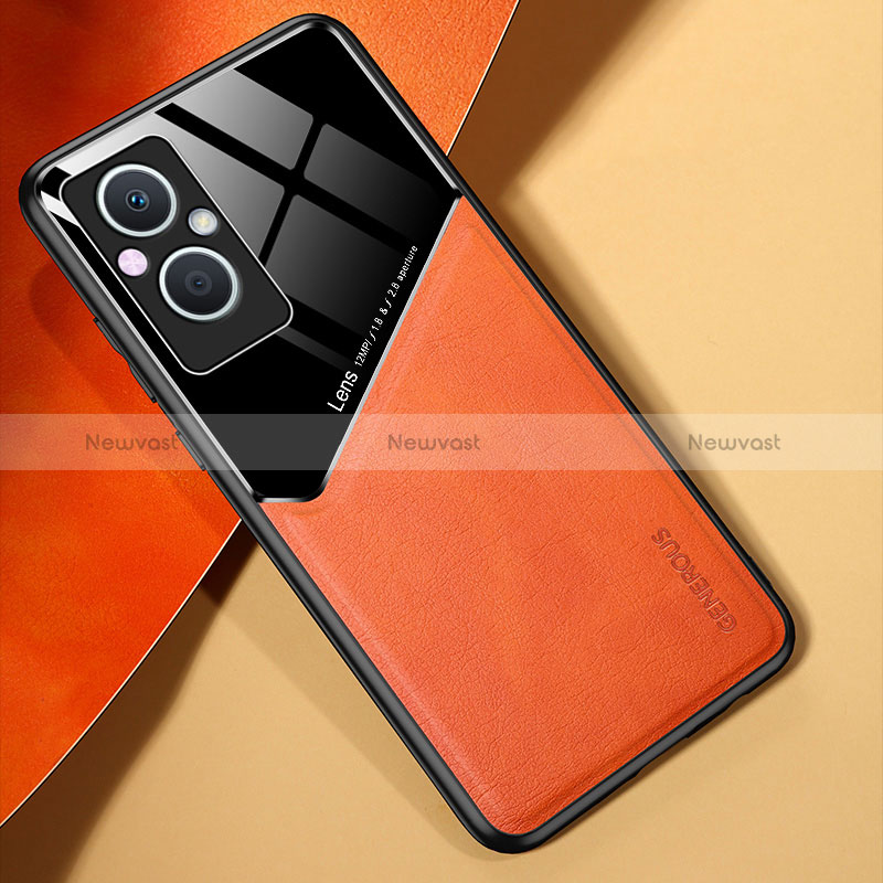 Soft Silicone Gel Leather Snap On Case Cover with Magnetic for Oppo Reno8 Lite 5G Orange