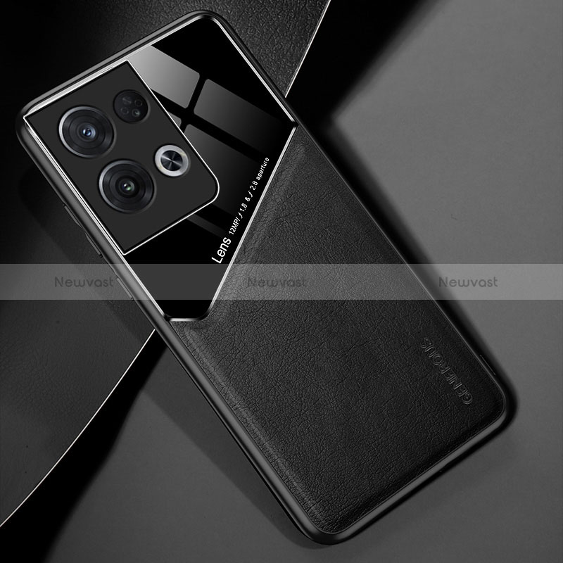 Soft Silicone Gel Leather Snap On Case Cover with Magnetic for Oppo Reno9 Pro 5G Black
