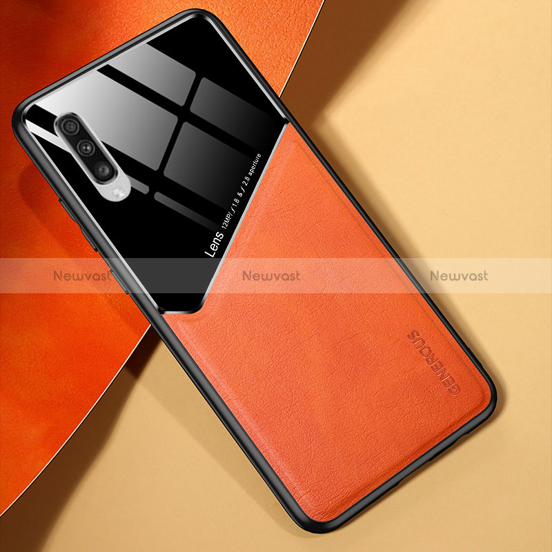 Soft Silicone Gel Leather Snap On Case Cover with Magnetic for Samsung Galaxy A70 Orange