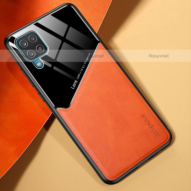 Soft Silicone Gel Leather Snap On Case Cover with Magnetic for Samsung Galaxy F12 Orange