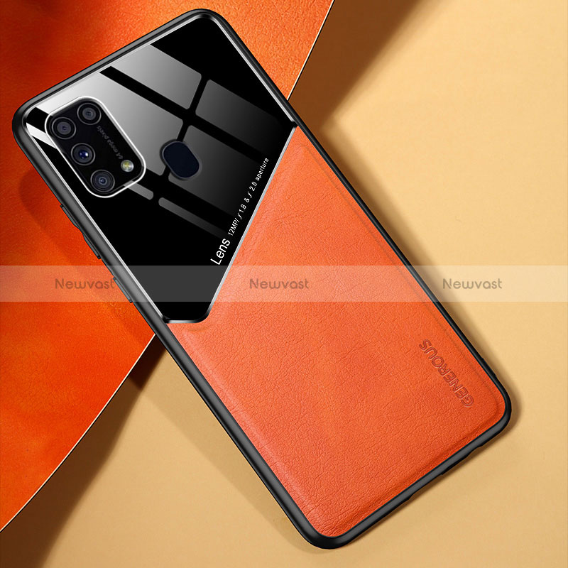 Soft Silicone Gel Leather Snap On Case Cover with Magnetic for Samsung Galaxy M31 Prime Edition Orange