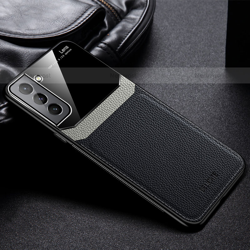 Soft Silicone Gel Leather Snap On Case Cover with Magnetic for Samsung Galaxy S21 5G Black