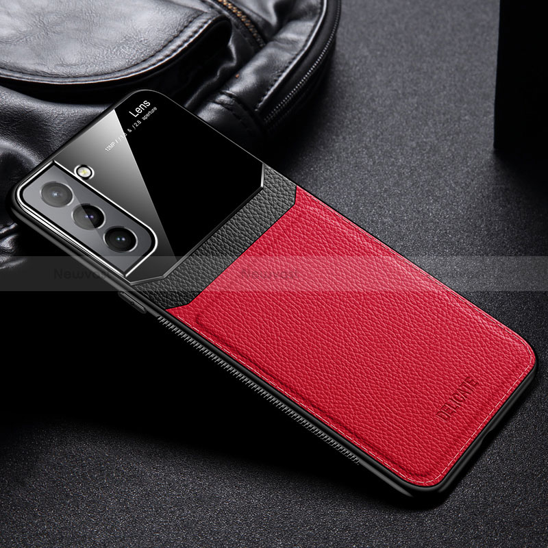 Soft Silicone Gel Leather Snap On Case Cover with Magnetic for Samsung Galaxy S22 Plus 5G Red