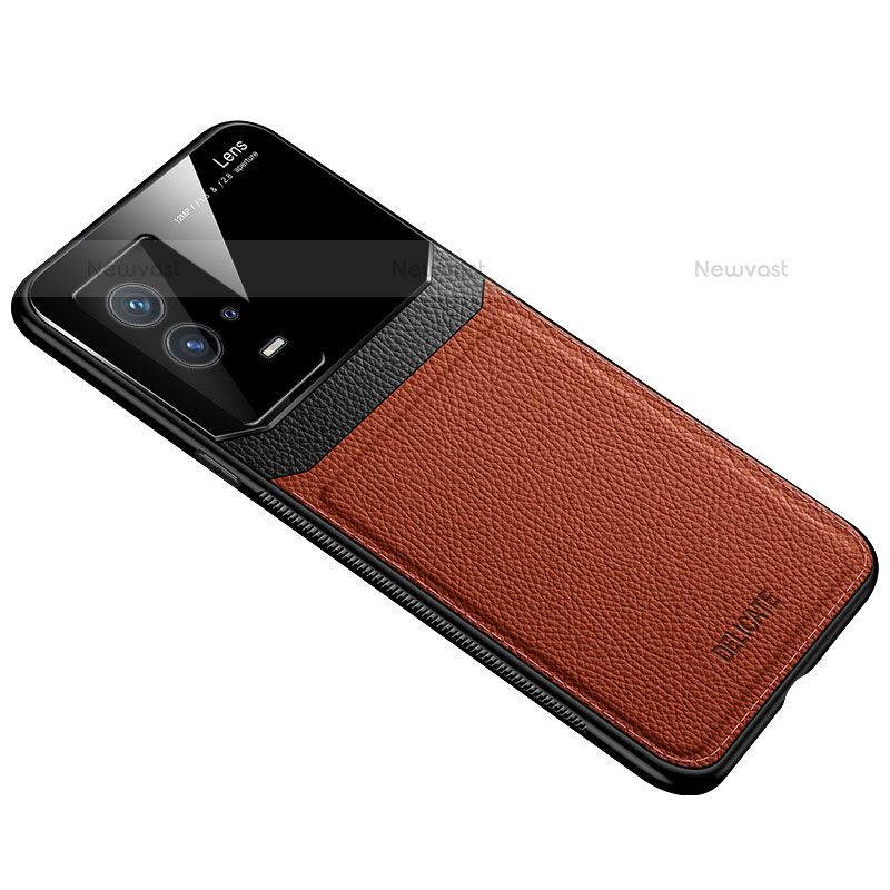 Soft Silicone Gel Leather Snap On Case Cover with Magnetic for Vivo iQOO 8 5G Brown