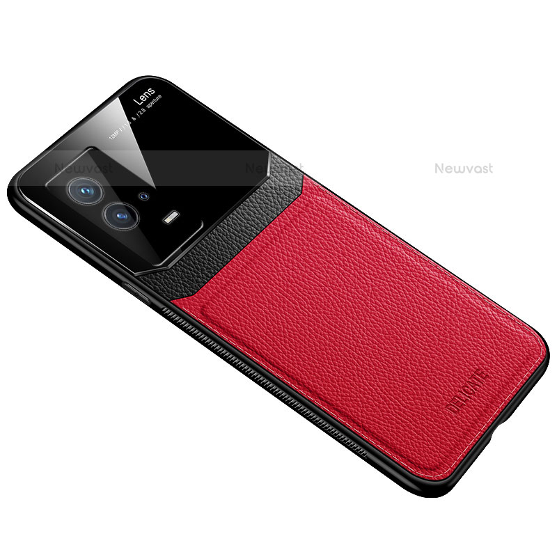 Soft Silicone Gel Leather Snap On Case Cover with Magnetic for Vivo iQOO 8 Pro 5G Red