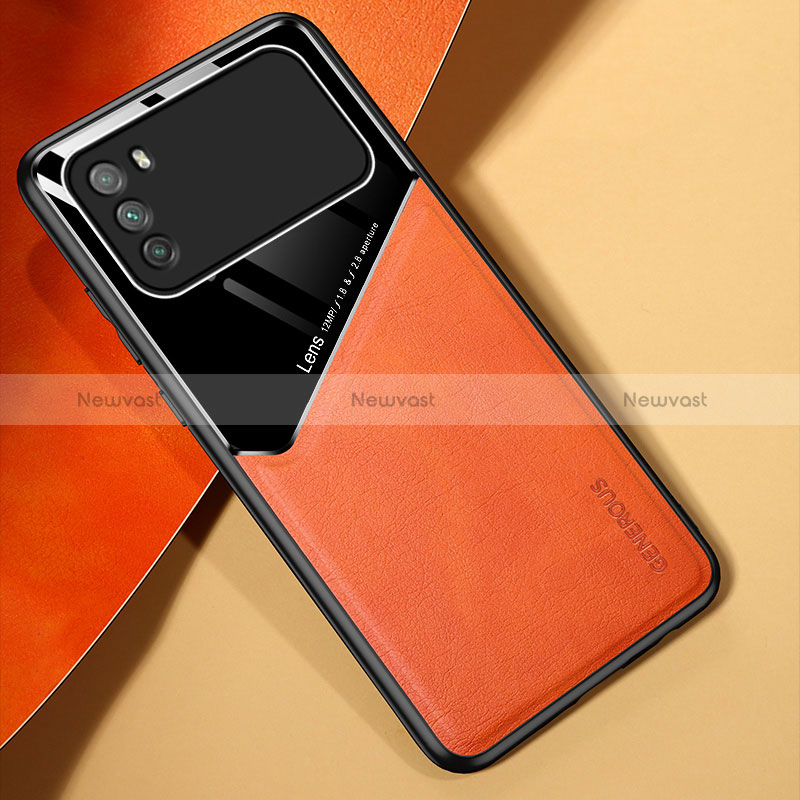 Soft Silicone Gel Leather Snap On Case Cover with Magnetic for Xiaomi Poco M3 Orange
