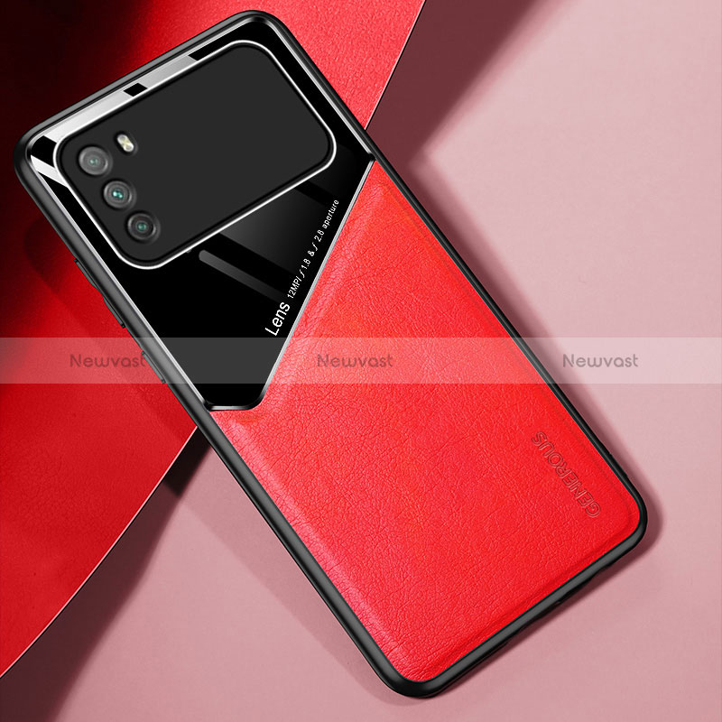 Soft Silicone Gel Leather Snap On Case Cover with Magnetic for Xiaomi Poco M3 Red