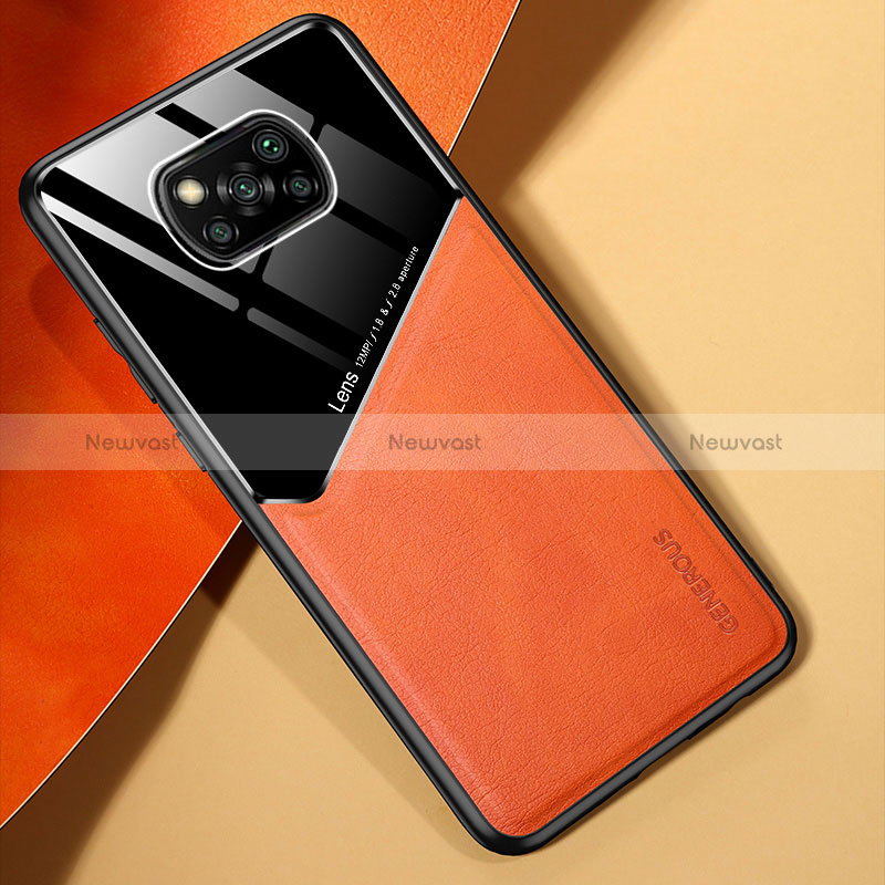 Soft Silicone Gel Leather Snap On Case Cover with Magnetic for Xiaomi Poco X3 NFC Orange