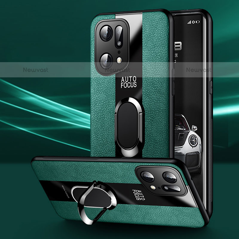 Soft Silicone Gel Leather Snap On Case Cover with Magnetic S01 for Oppo Find X5 Pro 5G Green