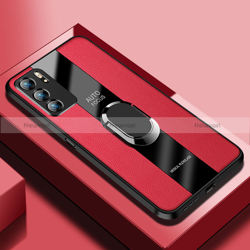 Soft Silicone Gel Leather Snap On Case Cover with Magnetic S01 for Oppo Reno6 Pro 5G India Red