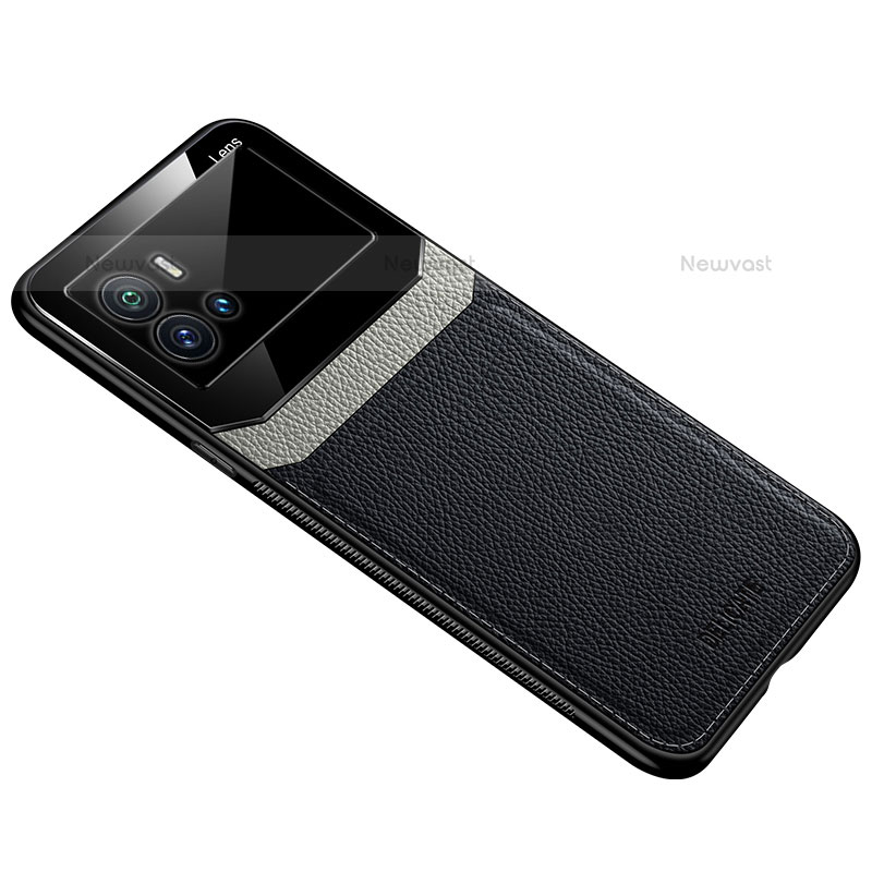 Soft Silicone Gel Leather Snap On Case Cover with Magnetic S01 for Vivo iQOO 9 5G Black