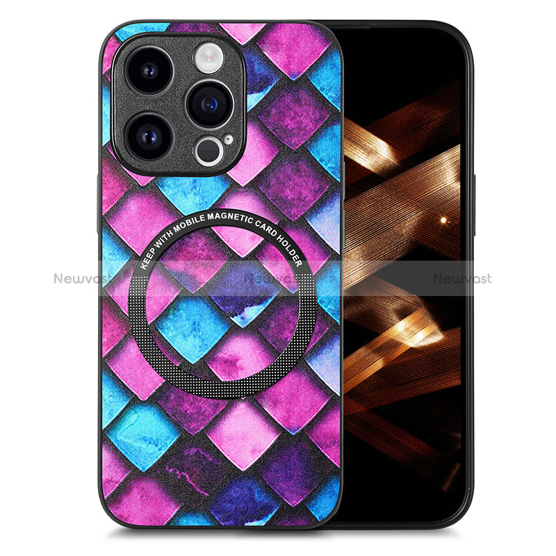 Soft Silicone Gel Leather Snap On Case Cover with Magnetic S01D for Apple iPhone 13 Pro Max Purple