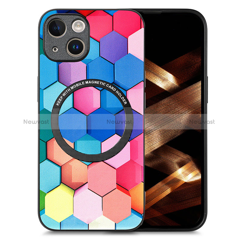 Soft Silicone Gel Leather Snap On Case Cover with Magnetic S01D for Apple iPhone 14 Colorful