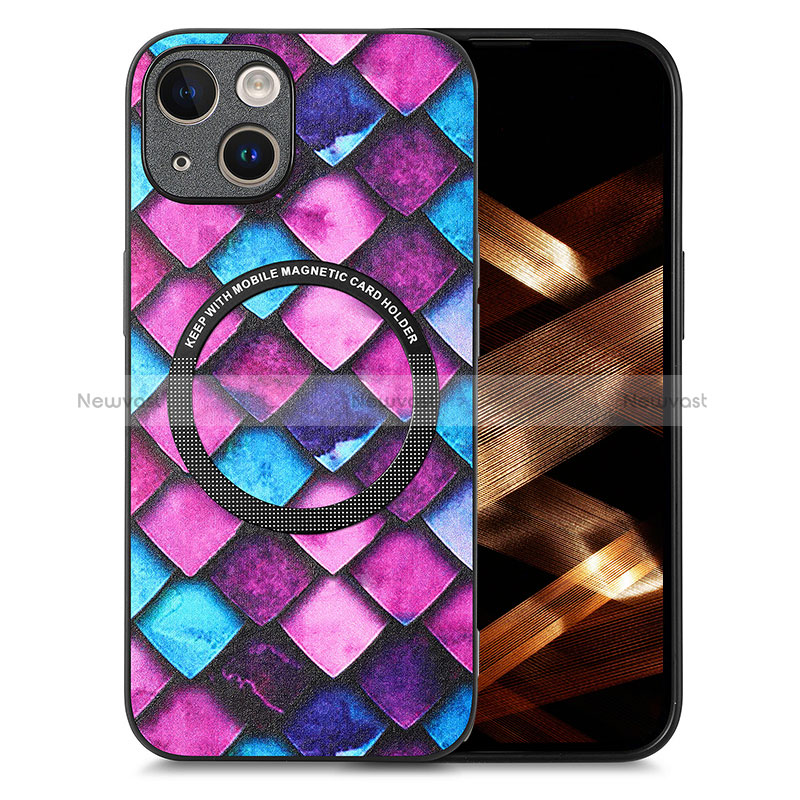 Soft Silicone Gel Leather Snap On Case Cover with Magnetic S01D for Apple iPhone 15