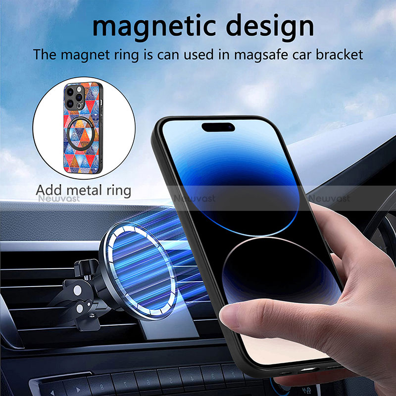 Soft Silicone Gel Leather Snap On Case Cover with Magnetic S01D for Apple iPhone 15 Pro