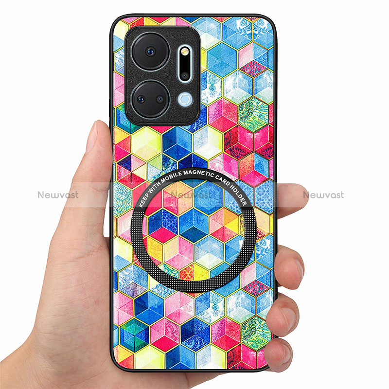 Soft Silicone Gel Leather Snap On Case Cover with Magnetic S01D for Huawei Honor X7a