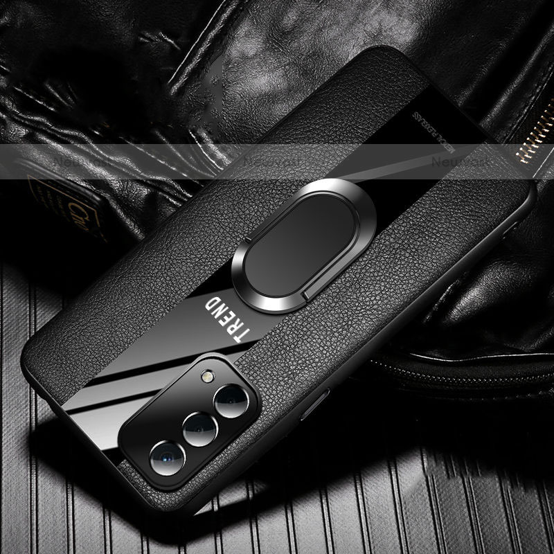 Soft Silicone Gel Leather Snap On Case Cover with Magnetic S02 for OnePlus Nord N200 5G Black