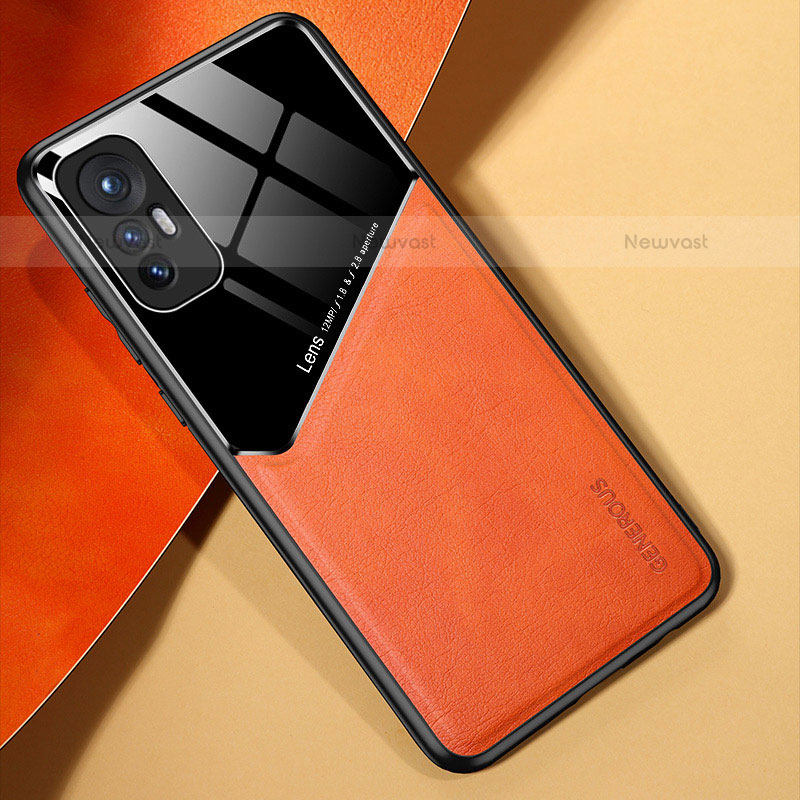 Soft Silicone Gel Leather Snap On Case Cover with Magnetic S02 for Xiaomi Mi 12 Pro 5G Orange