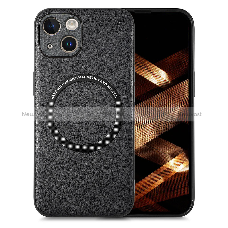 Soft Silicone Gel Leather Snap On Case Cover with Magnetic S02D for Apple iPhone 13 Black
