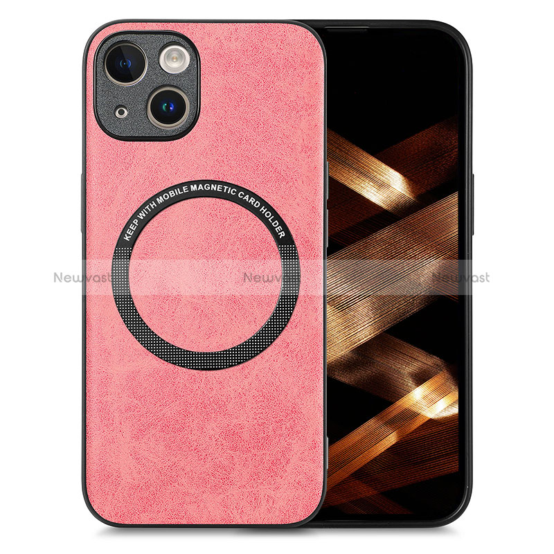 Soft Silicone Gel Leather Snap On Case Cover with Magnetic S02D for Apple iPhone 13 Pink
