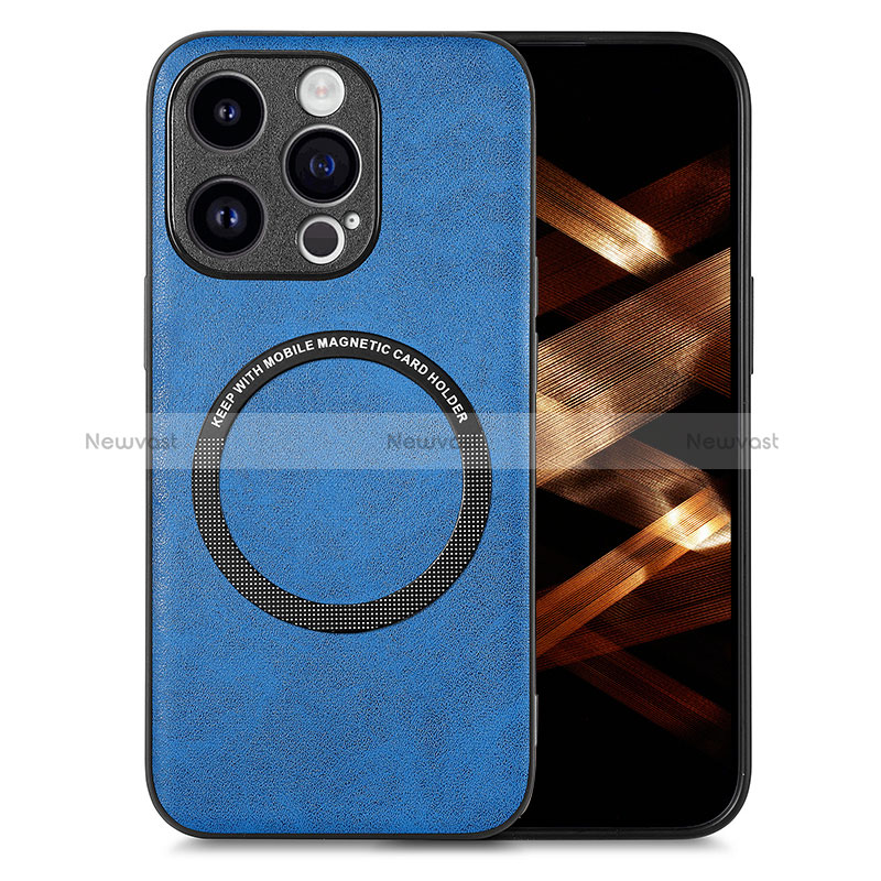 Soft Silicone Gel Leather Snap On Case Cover with Magnetic S02D for Apple iPhone 13 Pro Max Blue