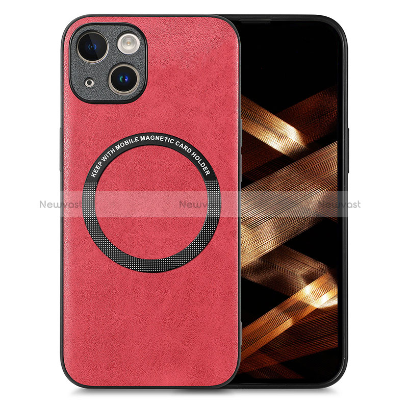 Soft Silicone Gel Leather Snap On Case Cover with Magnetic S02D for Apple iPhone 13 Red