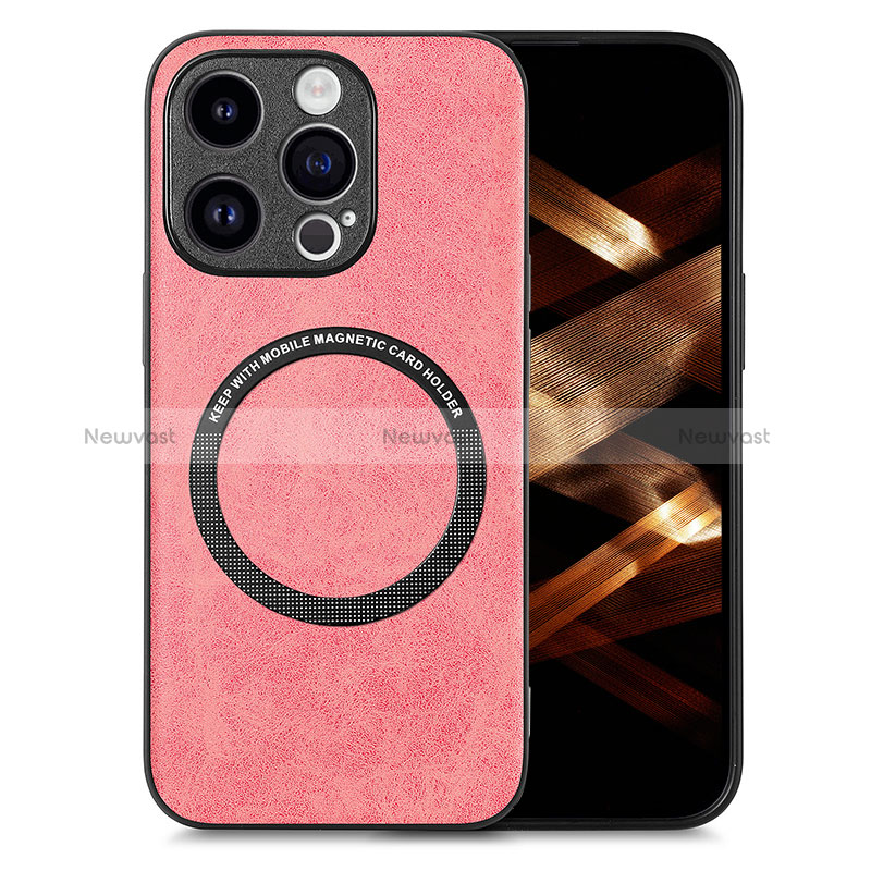 Soft Silicone Gel Leather Snap On Case Cover with Magnetic S02D for Apple iPhone 14 Pro Max Pink