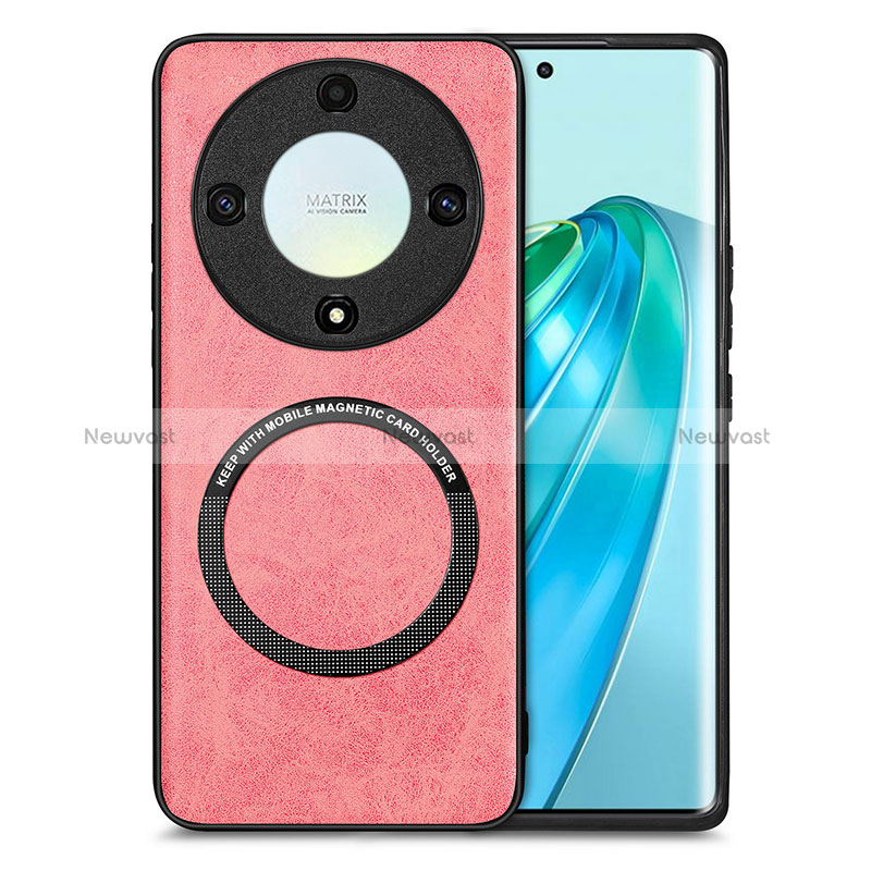 Soft Silicone Gel Leather Snap On Case Cover with Magnetic S02D for Huawei Honor Magic5 Lite 5G Pink