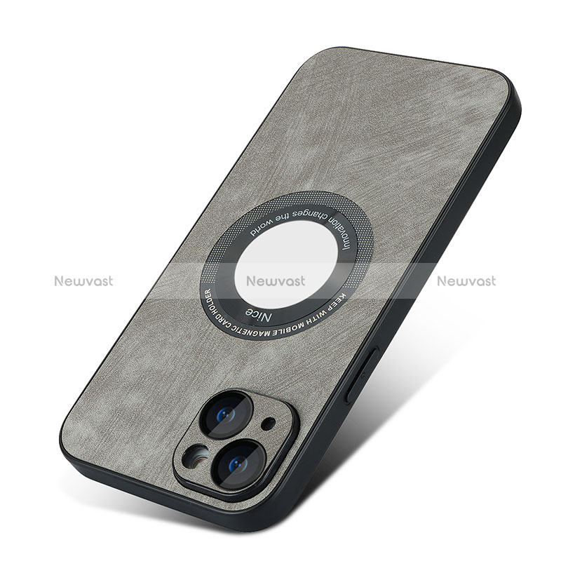 Soft Silicone Gel Leather Snap On Case Cover with Magnetic S07D for Apple iPhone 13 Dark Gray