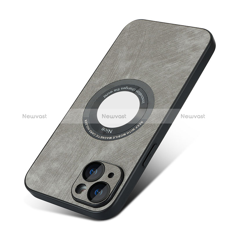 Soft Silicone Gel Leather Snap On Case Cover with Magnetic S07D for Apple iPhone 14 Dark Gray