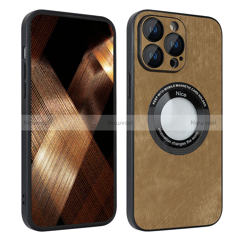 Soft Silicone Gel Leather Snap On Case Cover with Magnetic S07D for Apple iPhone 14 Pro Brown