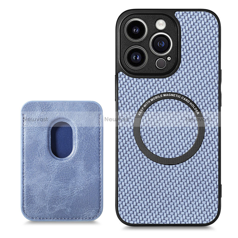 Soft Silicone Gel Leather Snap On Case Cover with Magnetic S08D for Apple iPhone 13 Pro Max Blue