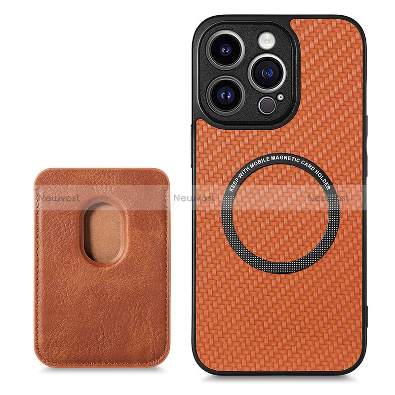 Soft Silicone Gel Leather Snap On Case Cover with Magnetic S08D for Apple iPhone 13 Pro Max Brown