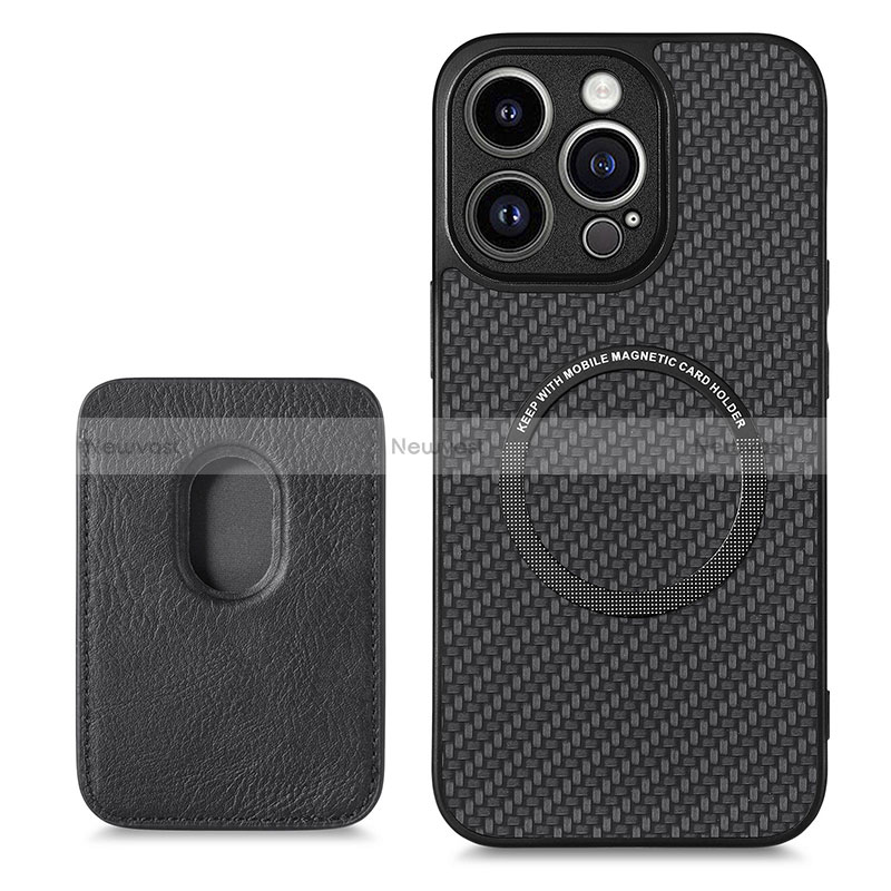 Soft Silicone Gel Leather Snap On Case Cover with Magnetic S08D for Apple iPhone 14 Pro Black