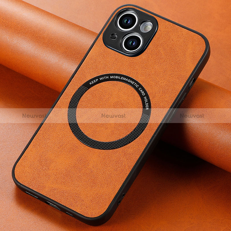 Soft Silicone Gel Leather Snap On Case Cover with Magnetic S11D for Apple iPhone 13 Brown