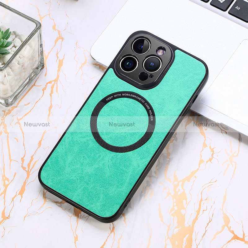 Soft Silicone Gel Leather Snap On Case Cover with Magnetic S11D for Apple iPhone 13 Pro Green