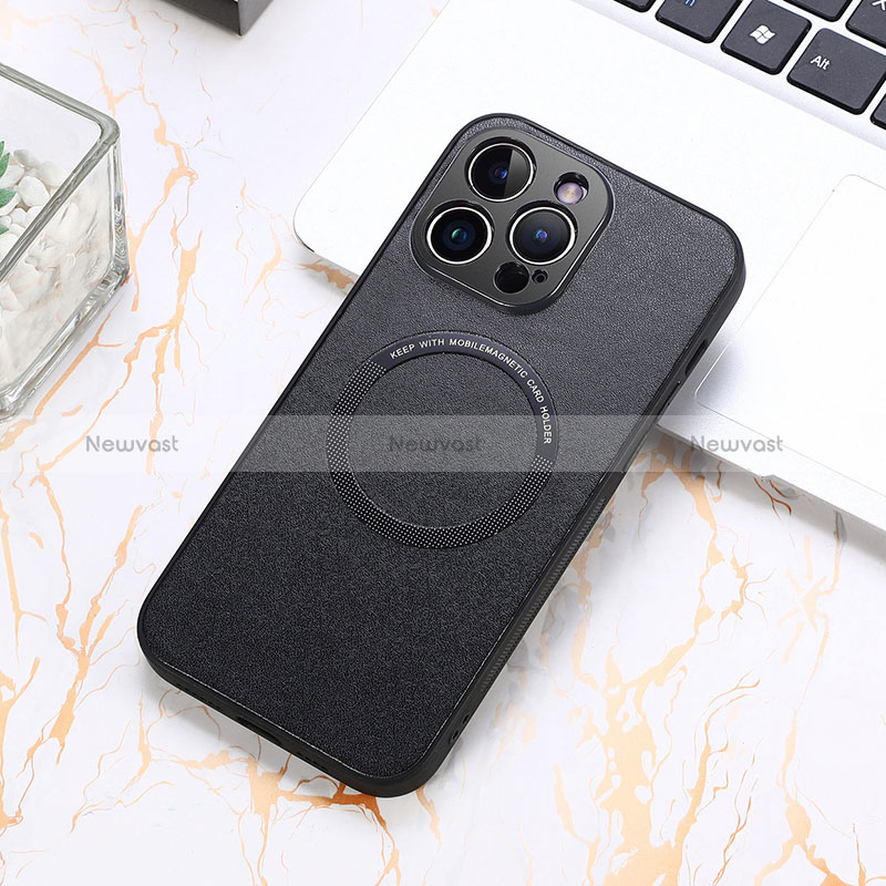 Soft Silicone Gel Leather Snap On Case Cover with Magnetic S11D for Apple iPhone 13 Pro Max Black
