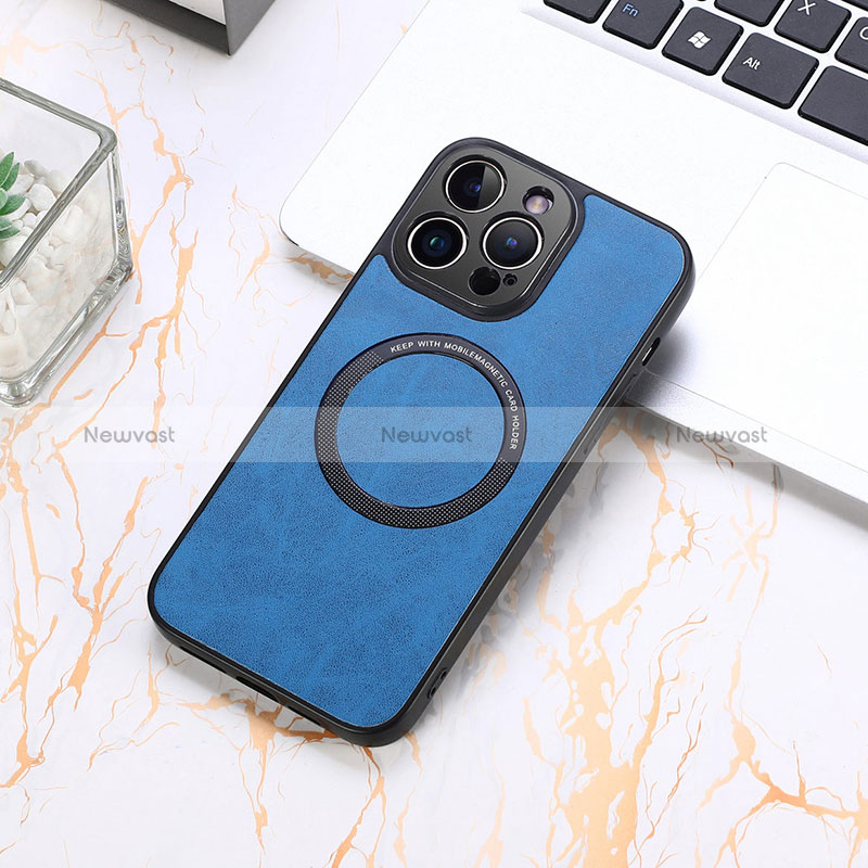 Soft Silicone Gel Leather Snap On Case Cover with Magnetic S11D for Apple iPhone 13 Pro Max Blue