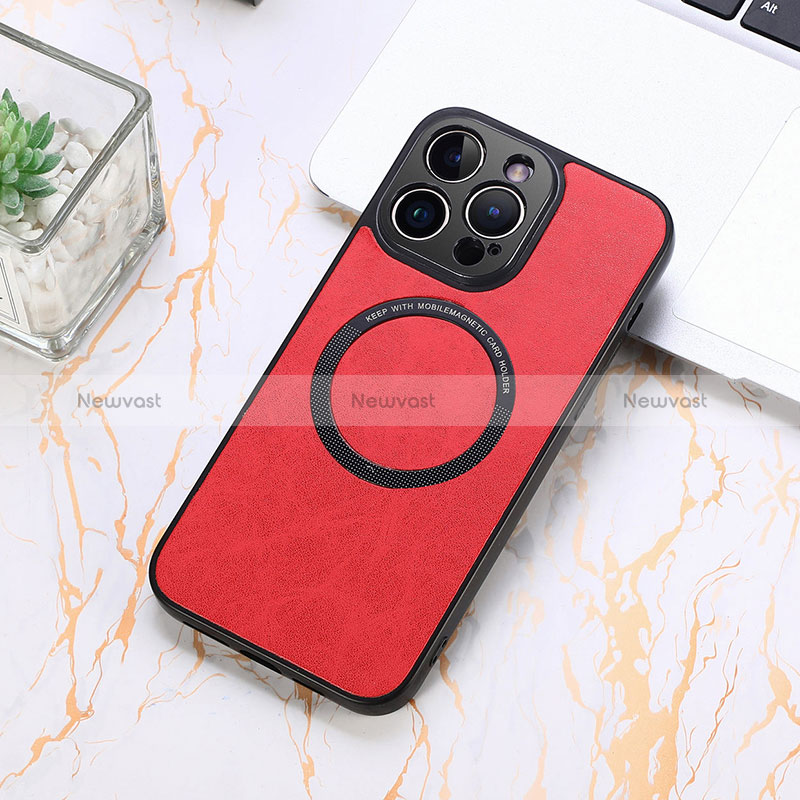 Soft Silicone Gel Leather Snap On Case Cover with Magnetic S11D for Apple iPhone 13 Pro Max Red