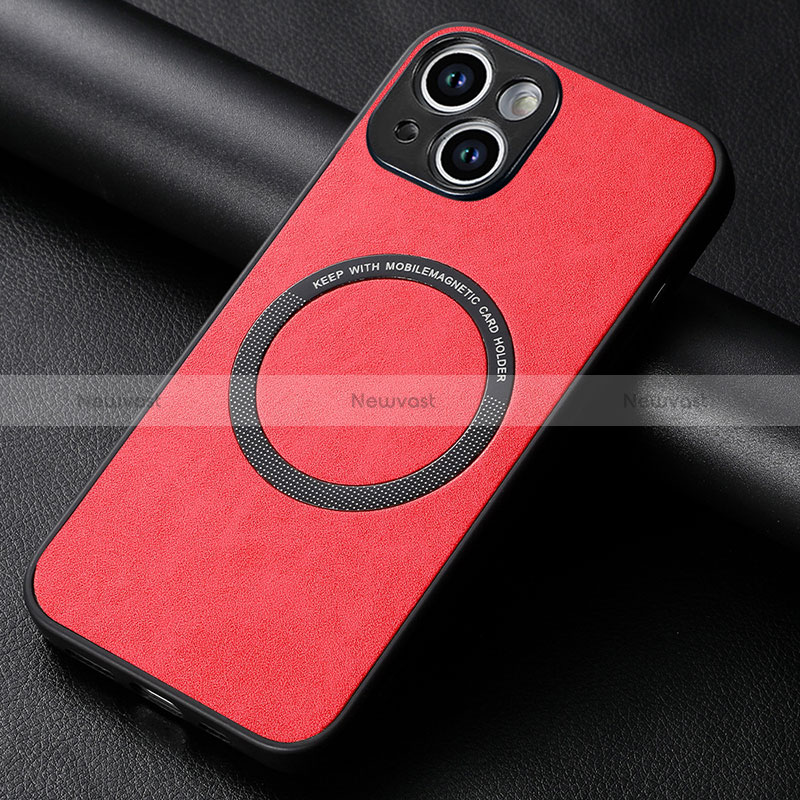 Soft Silicone Gel Leather Snap On Case Cover with Magnetic S11D for Apple iPhone 13 Red