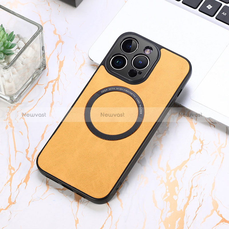 Soft Silicone Gel Leather Snap On Case Cover with Magnetic S11D for Apple iPhone 14 Pro Max Yellow